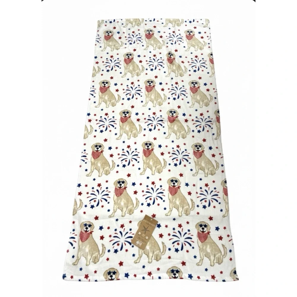 PATRIOTIC DOG LABRADOR JULY 4TH THEME BEACH TOWEL LYOCELL BLD SUPER SOFT 60X30